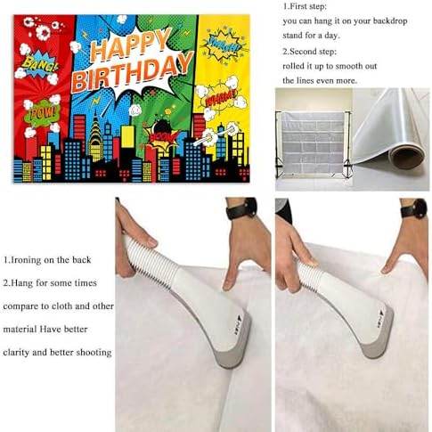7x5FT Cartoon Superhero Cityscape Birthday Party Backdrop