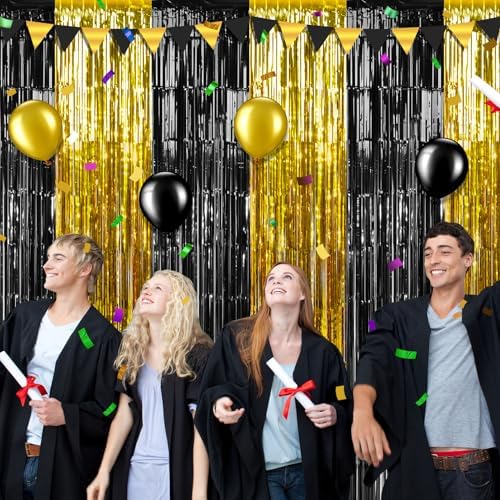 Zachely 6 Pack Graduation Foil Fringe Curtain Backdrop Decorations