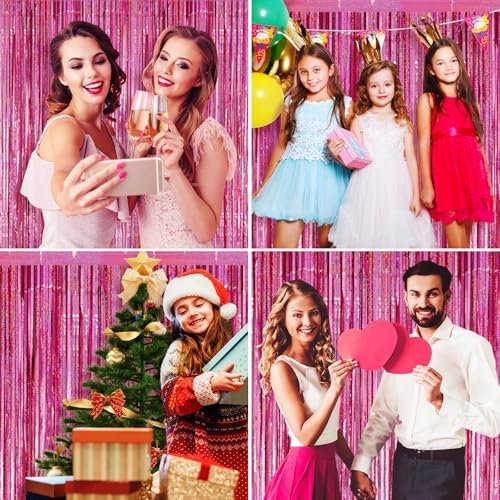 Picoway 4 Pack Pink Foil Fringe Curtain Decor