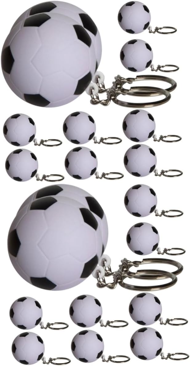 20pcs Soccer Design Retractable Pens Keychain Set