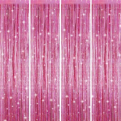 Picoway 4 Pack Pink Foil Fringe Curtain Decor