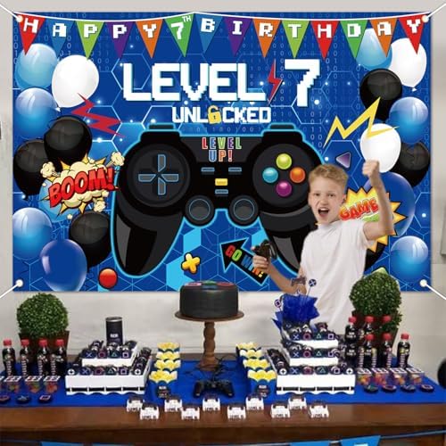 6ft x 4ft Gaming Birthday Backdrop Set with Ribbon