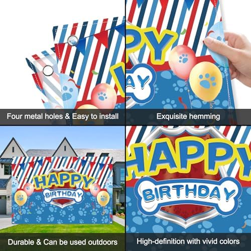 5x3ft Blue Dog Paw Birthday Party Backdrop