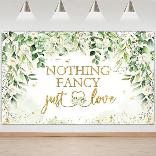 Avezano Nothing Fancy Just Love Sage Green Wedding Shower Banner 6x36ft