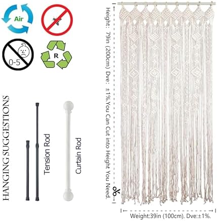 Macrame Curtain Boho Doorway Decor With Wooden Rings