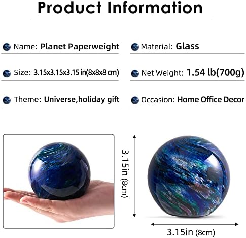 Hand Blown Glass Ocean Waves Planet Figurine Desk Paperweight
