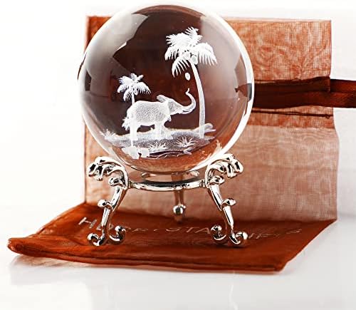 Tropical Elephant Crystal Ball Paperweight with Stand 60mm