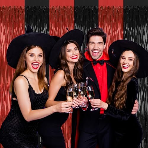 2 Pack Red Black Halloween Foil Backdrop Curtains