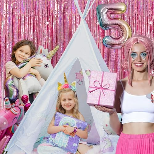 3 Pack Pink Foil Curtain Backdrop Decorations