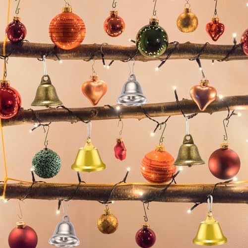 30 Piece Mini Brass Bells with Spring Hooks for Crafting