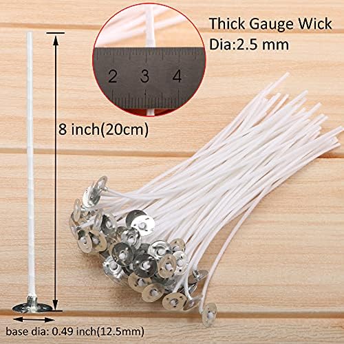 MILIVIXAY 100PCS 8 Inch Candle Wicks with Metal Tabs and Wood Holders