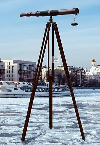 Vintage Nautical Brass Telescope with Tripod Stand
