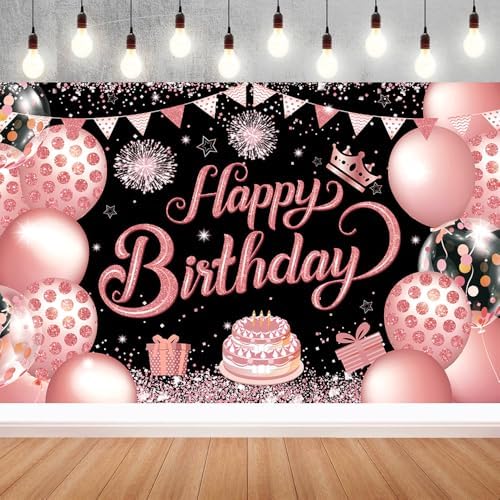 YinQin 180x120 cm Black Rose Gold Happy Birthday Photography Backdrop Cloth