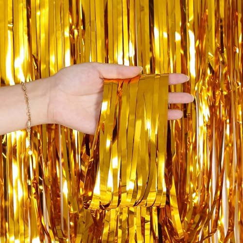 2 Pack Gold Tinsel Backdrop for Party Decor