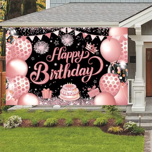 YinQin 180x120 cm Black Rose Gold Happy Birthday Photography Backdrop Cloth