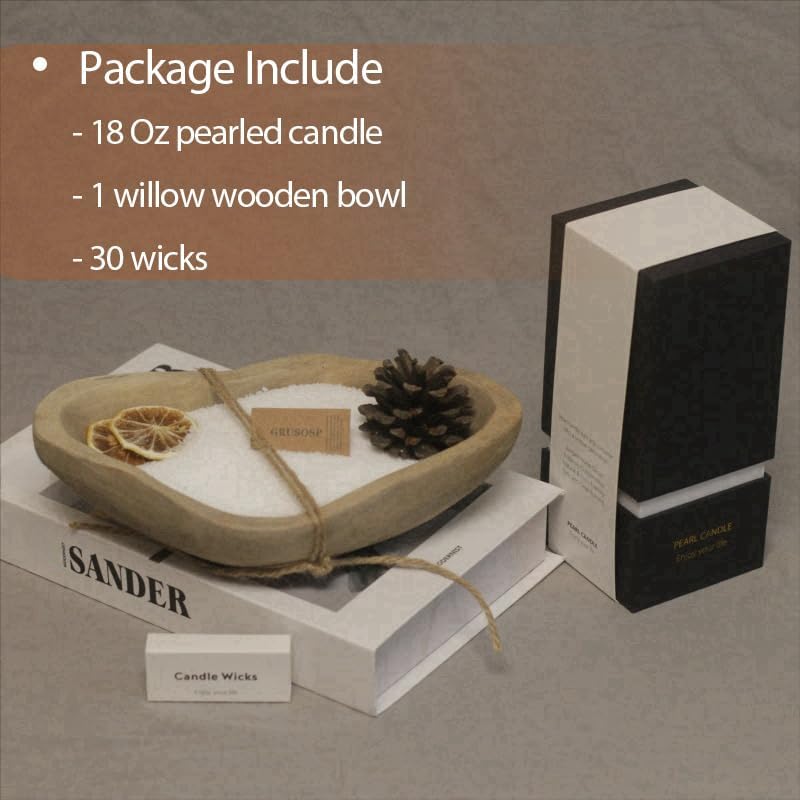 GrusoSP Reusable Wooden Candle Bowl with Pearl Sand 18 Oz Unscented DIY Kit