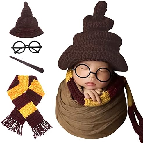 Halloween Baby Posing Prop Set 4pcs Wizard Witch Hat Scarf Wand Glasses Frame