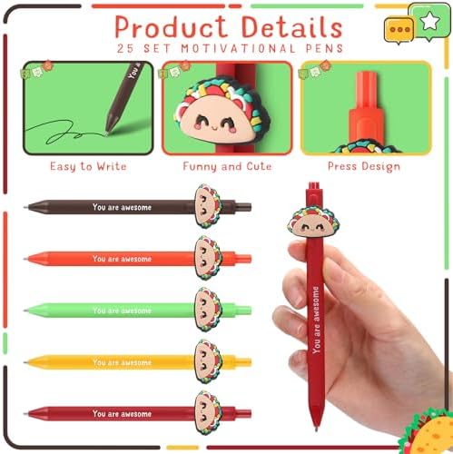 Qilery 25 Piece Emotional Support Taco Pens Gift Set