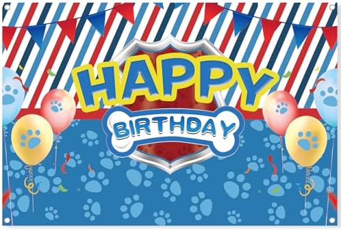 5x3ft Blue Dog Paw Birthday Party Backdrop