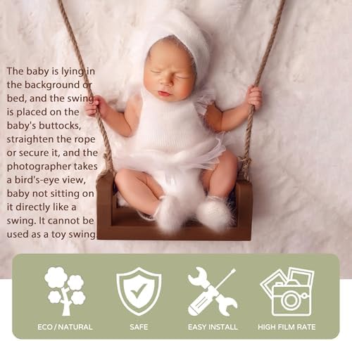 MG House Wooden Swing Baby Photo Prop Brown 6 Sunflowers