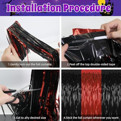 2 Pack Red Black Halloween Foil Backdrop Curtains