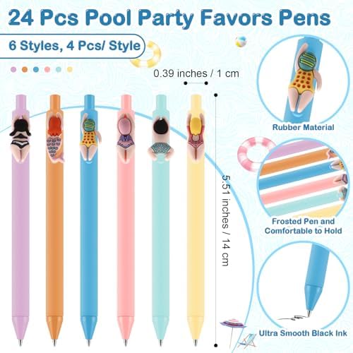 24 Pcs Pool Themed Ballpoint Pens for Summer Party and School Use