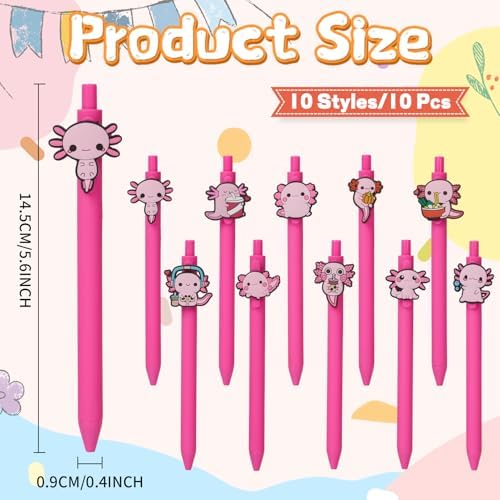 10 Pcs Cute Pink Axolotl Theme Ballpoint Pens for Kids Students