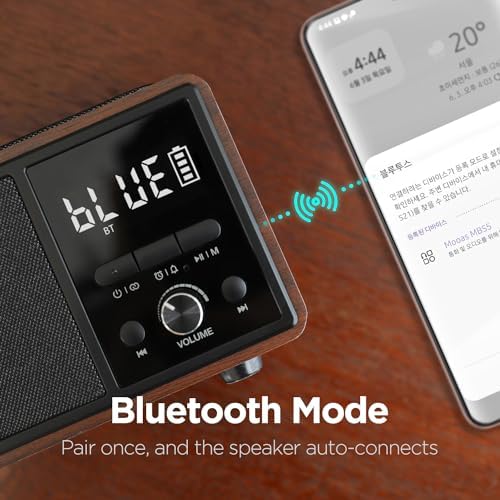 mooas Retro Bluetooth Radio Speaker with Clock and Wireless Charger