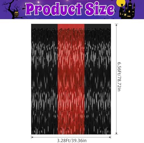 2 Pack Red Black Halloween Foil Backdrop Curtains