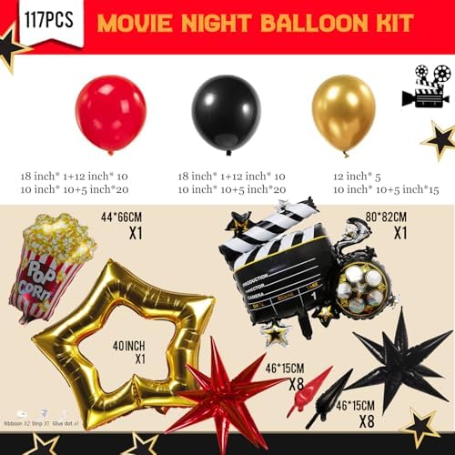 Movie Night Balloon Garland Arch Set Red Black Gold