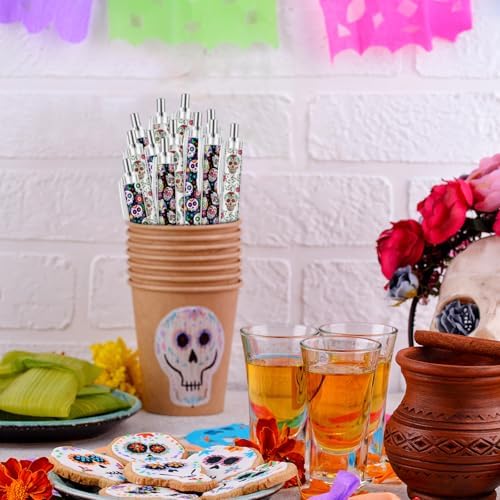 25 Pcs Holographic Sugar Skull Pens for Halloween Day of the Dead