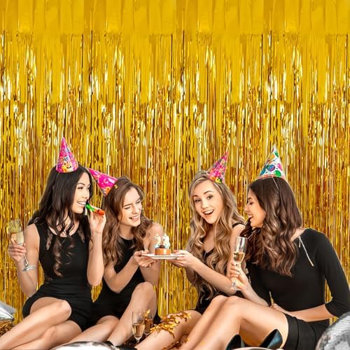 2 Pack Gold Tinsel Backdrop for Party Decor
