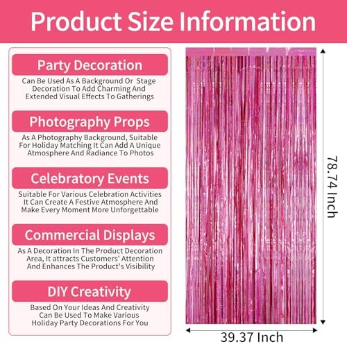Picoway 4 Pack Pink Foil Fringe Curtain Decor