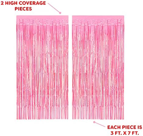 Hot Pink Iridescent Fringe Foil Curtains - Set of 2
