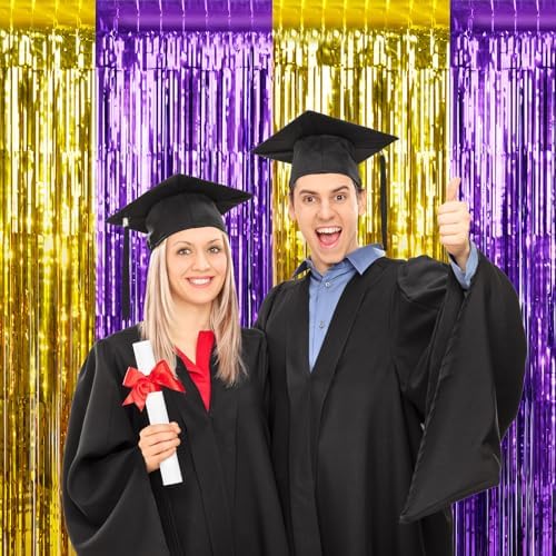 Zachely 3Pack Purple Gold Foil Curtain Backdrop Decorations