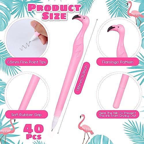 Fulmoon 40 Pcs Cute Pink Flamingo Gel Pens