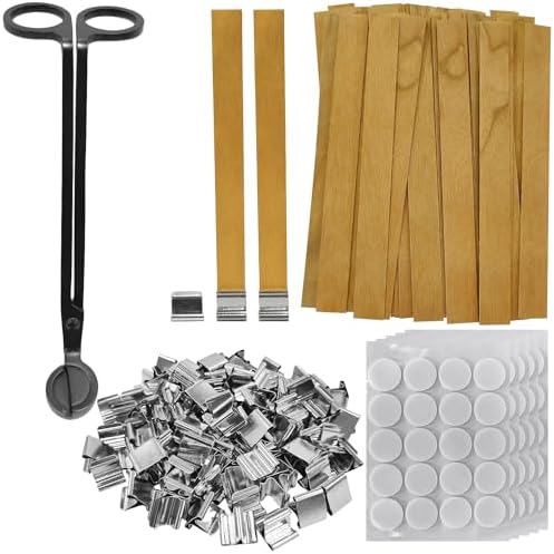100 Wood Candle Wicks with Iron Stand and Trimmer for DIY