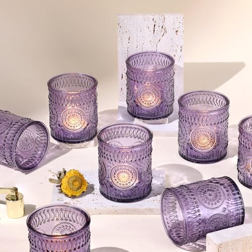 8oz Purple Embossed Glass Candle Jars Set of 8