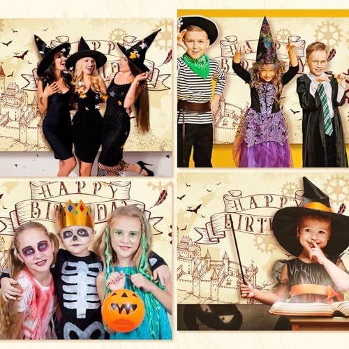 Wizard Party Backdrop Banner Magic School Castle Happy Birthday Decoration