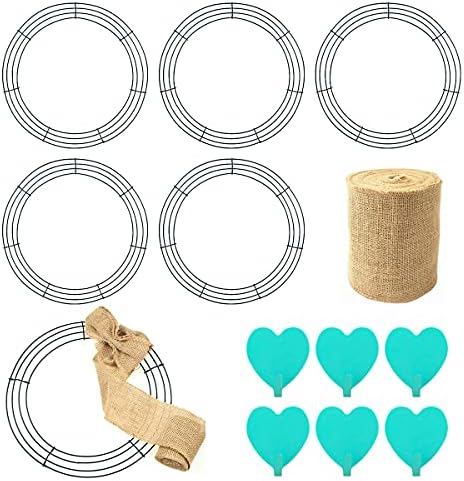 6 Pack 14 Inch Metal Wreath Frame with Hooks and Burlap