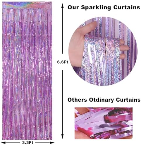 3 Pack Tinsel Foil Curtain Backdrop for Parties
