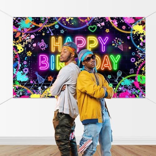 Glow in the Dark Neon Birthday Backdrop Banner