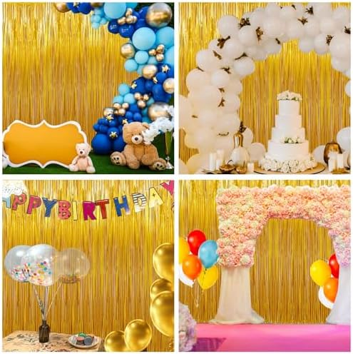 3 Pack Gold Foil Fringe Backdrop Curtains for Parties