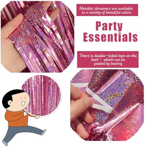 3 Pack Pink Foil Curtain Backdrop Decorations