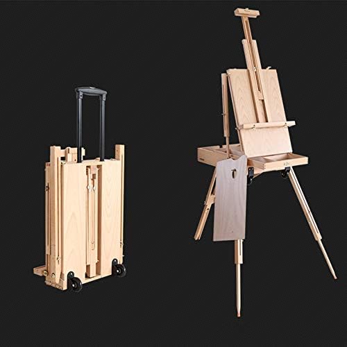 Wooden Oil Painting Easel Folding Sketch Box with Wheels Red