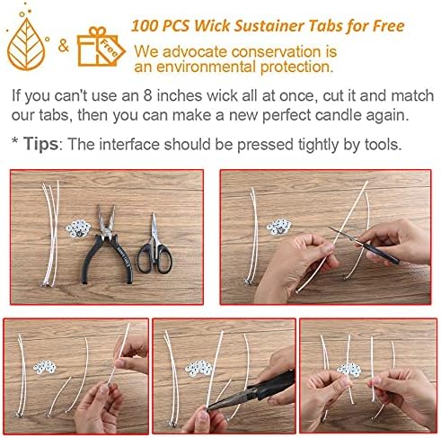 MILIVIXAY 100PCS 8 Inch Candle Wicks with Metal Tabs and Wood Holders