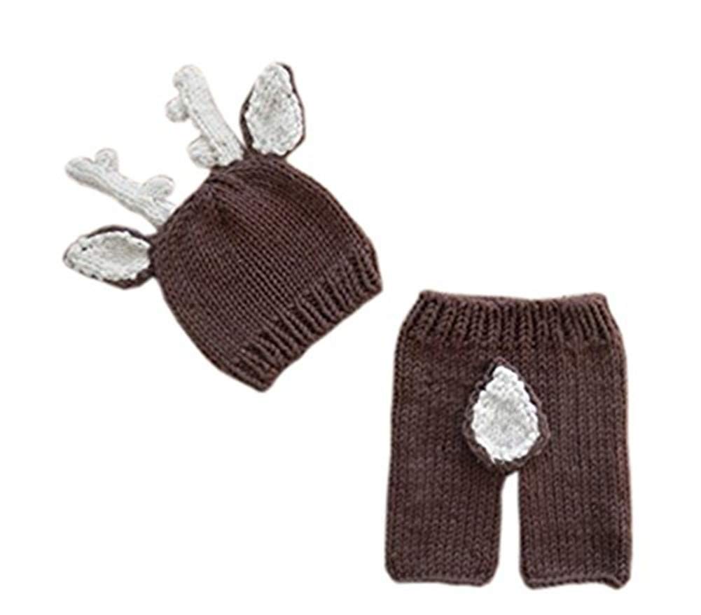 Pinbo Newborn Baby Photography Prop Crochet Deer Hat Pants