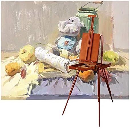 Wooden Oil Painting Easel Folding Sketch Box with Wheels Red