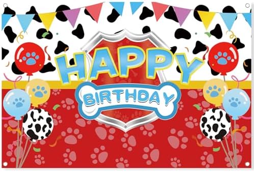 5x3ft Red Dog Paw Birthday Backdrop for Party Decorations