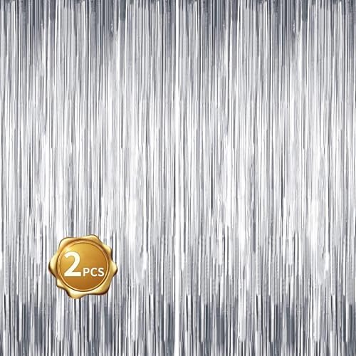 BEISHIDA 2 Pcs Silver Door Streamers Tinsel Curtain